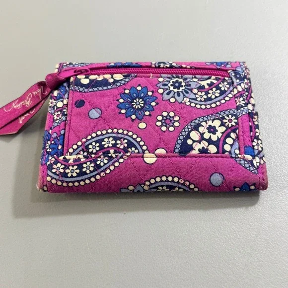 Vera Bradley Pink Blue Paisley Quilted Cotton Trifold Wallet Snap Closure - Picture 5 of 14